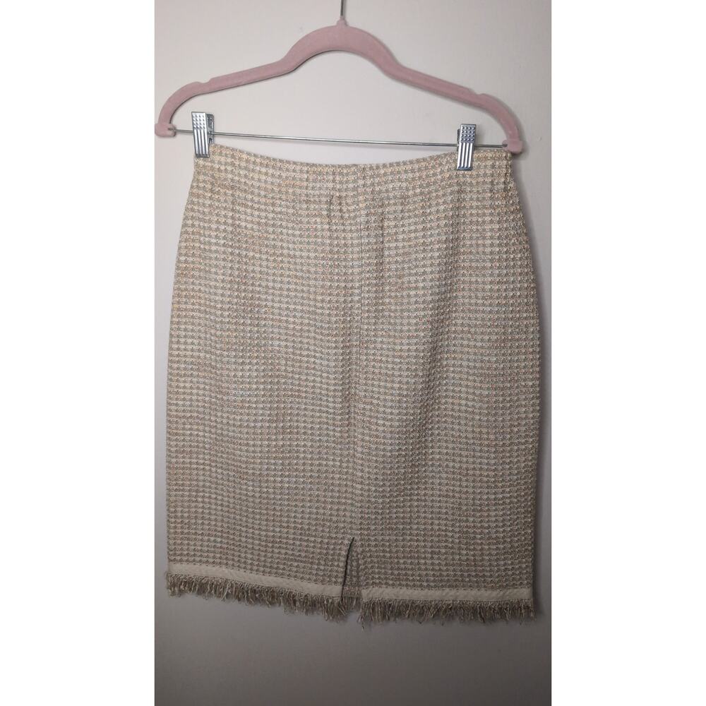 St. John pastel neutral tweed fringe blazer skirt set - Picture 10 of 12
